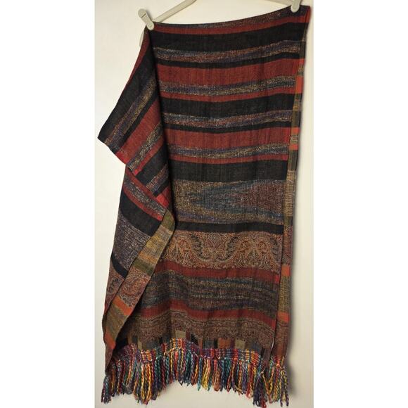 Coldwater Creek Large Scarf Wrap Boho Artsy 72"x27" Wool Blend Colorful Fringe - Picture 1 of 10
